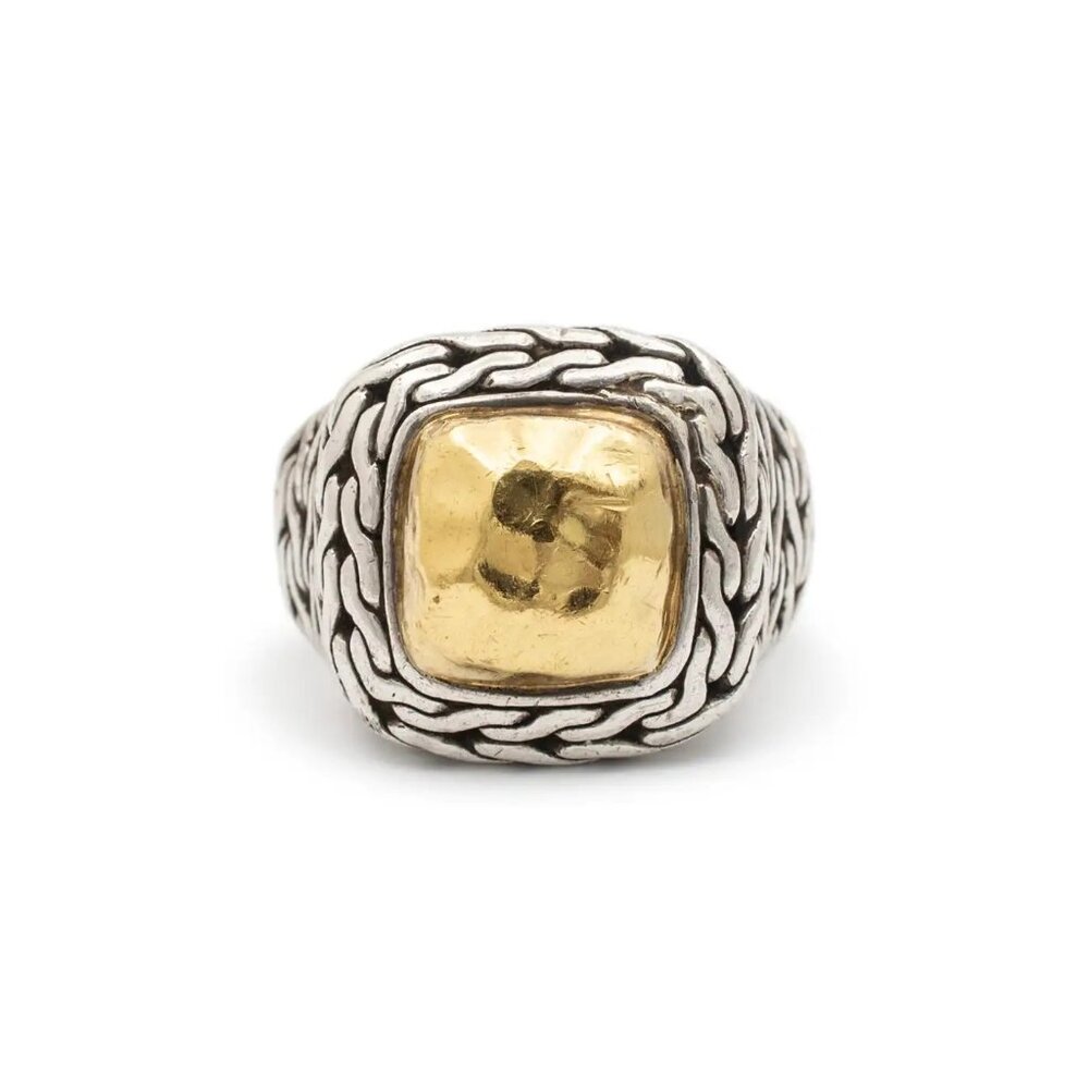 VINTAGE JOHN HARDY 22 KT YELLOW GOLD & 925 SILVER PALU HAMMERED COCKTAIL RING - Picture 2 of 16